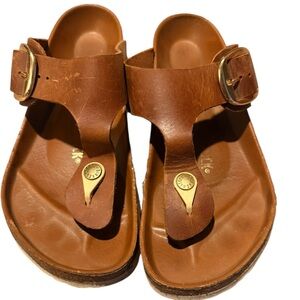 Birkenstock Brown Gizeh Sandals with Gold Buckle